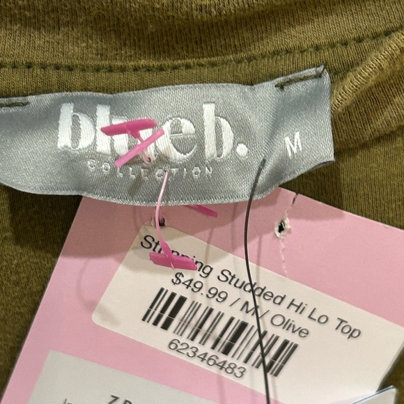 Olive green high low studded top. NWT - Picture 4 of 5